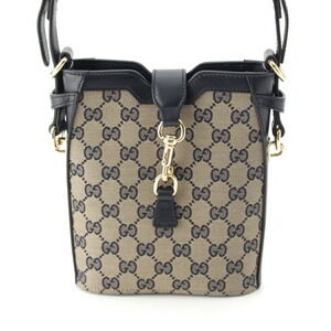 Gucci Original GG Bucket Shoulder Bag Canvas Leather Navy Blue